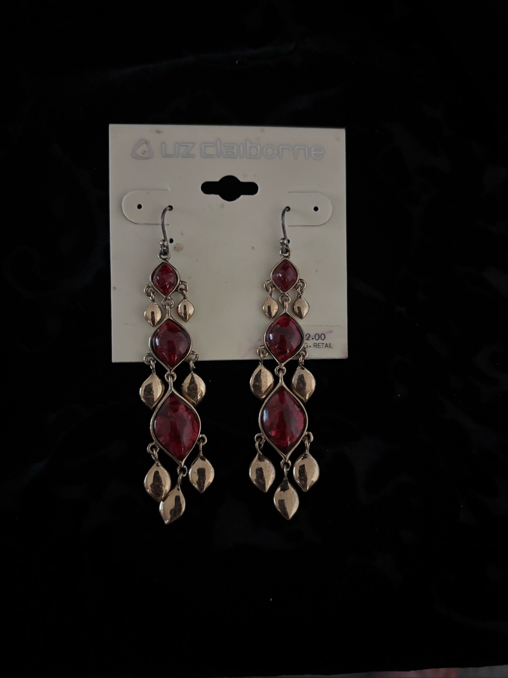Liz Claiborne Gold-Tone Earrings with Deep Red Stones
